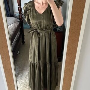 Marie Oliver olive green and gold maxi